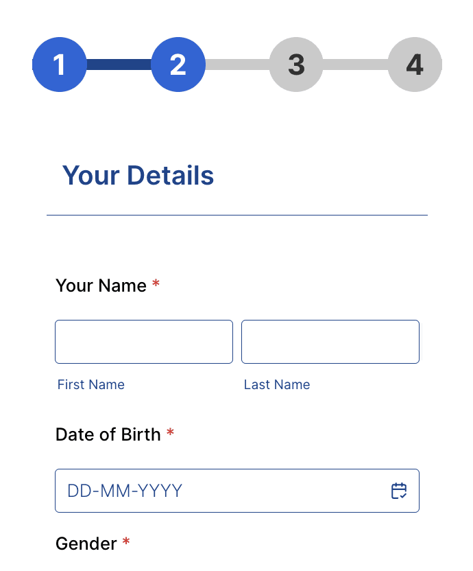 Online certificate application showing personal details fields
