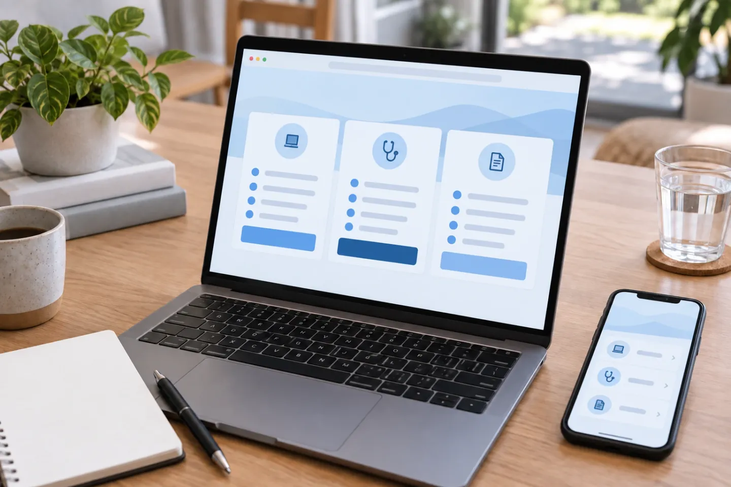 Laptop and phone used to compare online certificate services