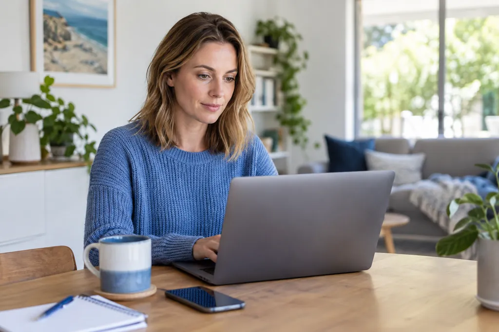 Woman completing an online healthcare request securely from home
